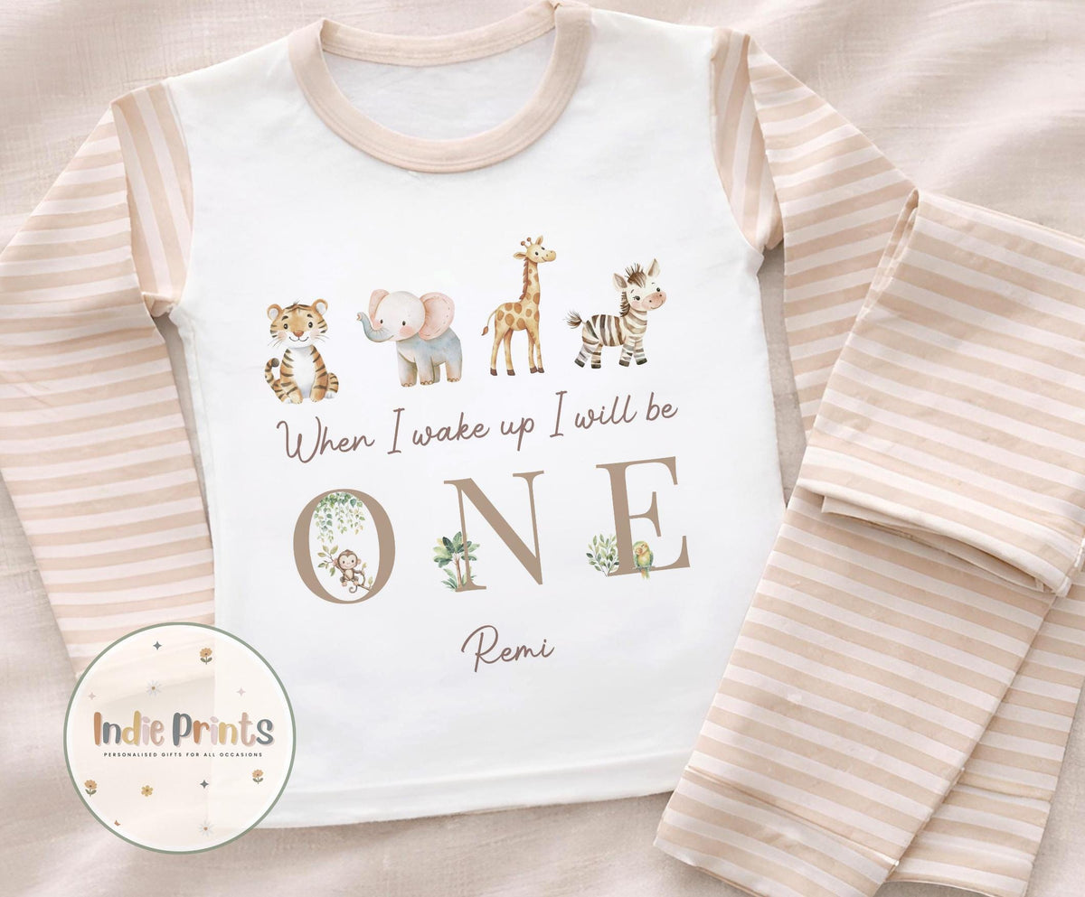Personalised Neutral Safari First Birthday Pyjamas