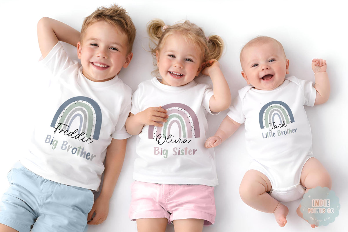 Personalised Matching Sibling T-Shirts & Babygrows