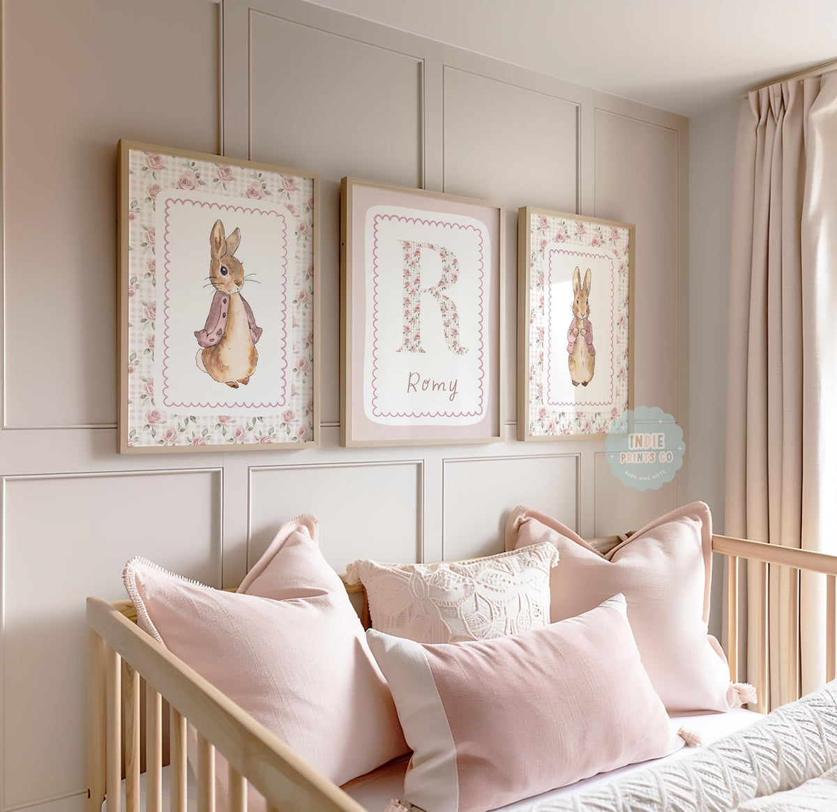 Personalised Pink Bunny Floral Nursery Prints
