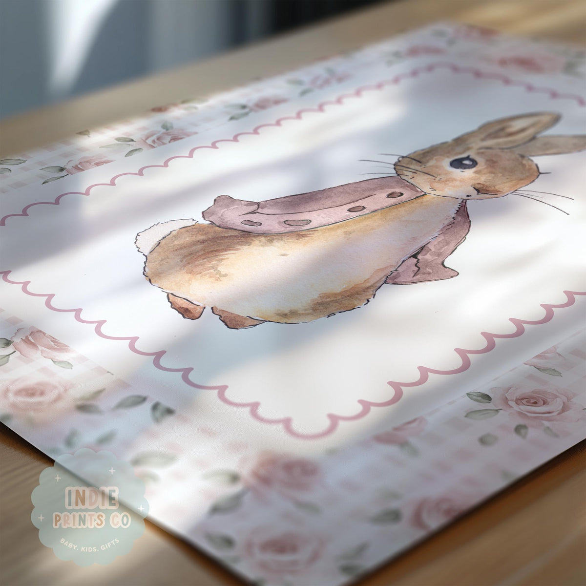 Personalised Pink Bunny Floral Nursery Prints