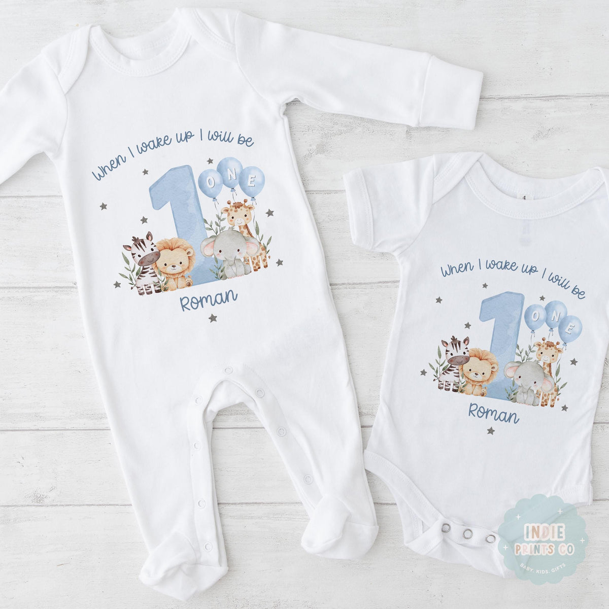 Personalised Blue Safari First Birthday Pyjamas