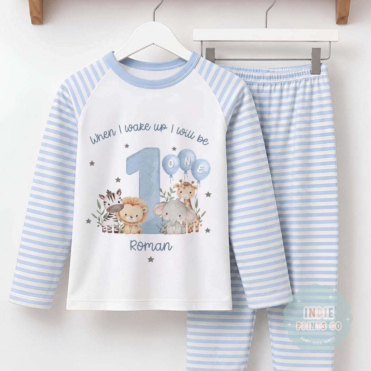 Personalised Blue Safari First Birthday Pyjamas