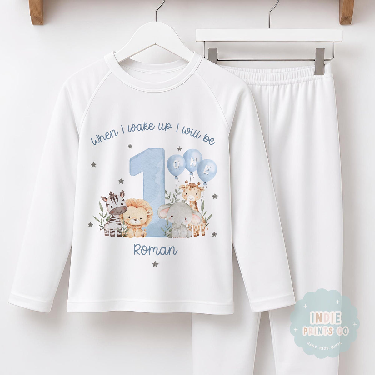 Personalised Blue Safari First Birthday Pyjamas