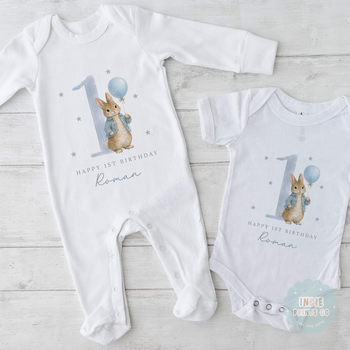 Personalised Blue Bunny First Birthday Outfit