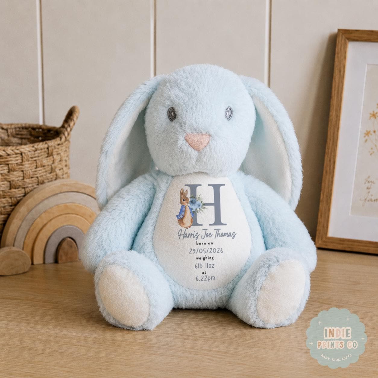 Personalised Baby Girl Gift, Birth Details Bunny, Newborn Keepsake, New Baby Gift, Personalised Soft Toy