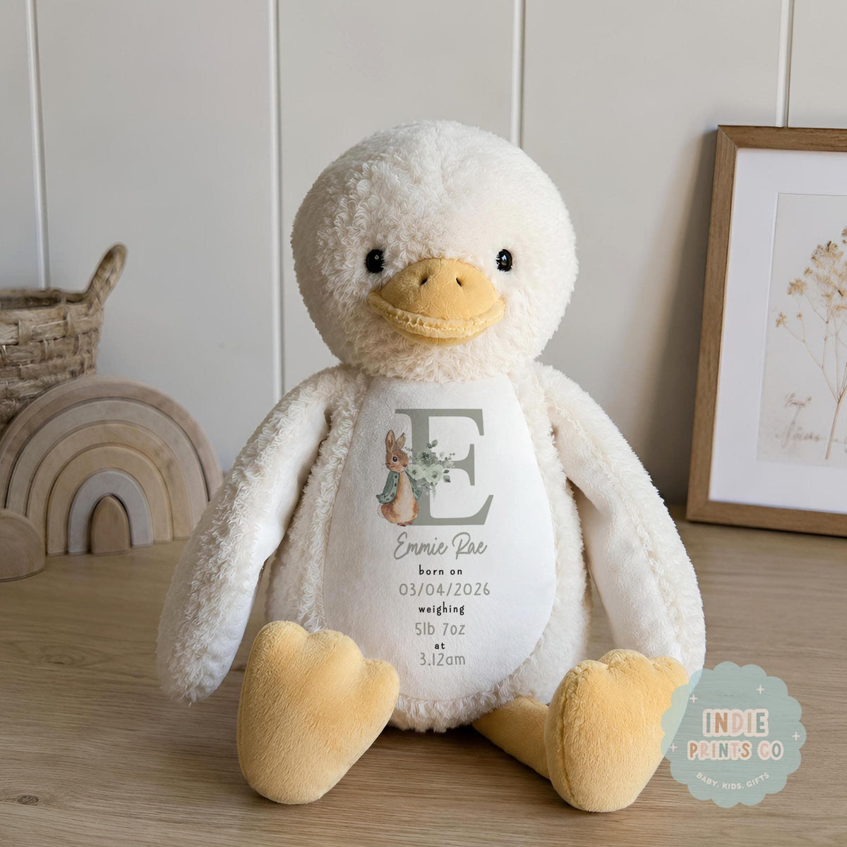 Personalised Baby Girl Gift, Birth Details Bunny, Newborn Keepsake, New Baby Gift, Personalised Soft Toy