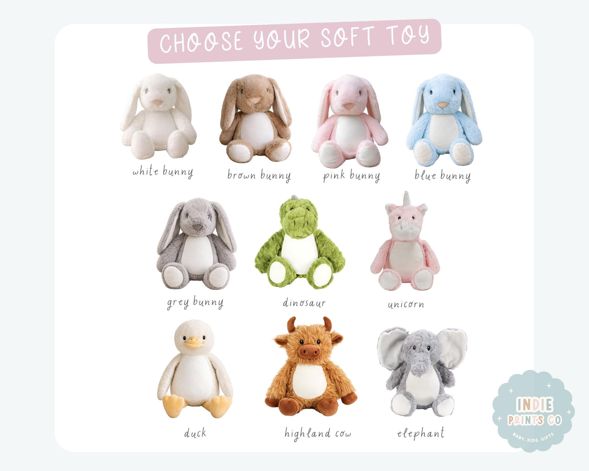 Personalised Baby Girl Gift, Birth Details Bunny, Newborn Keepsake, New Baby Gift, Personalised Soft Toy
