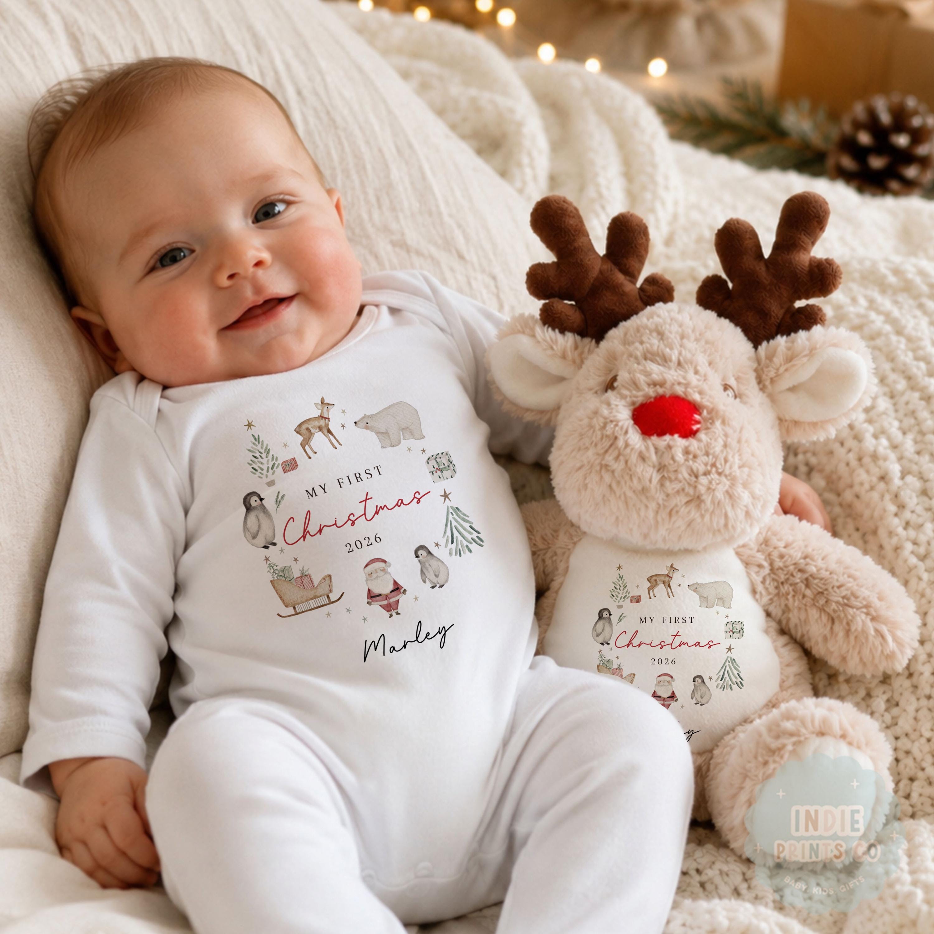 Personalised First Christmas Pyjamas, Baby Christmas Outfit, My 1st Christmas 2026, New Baby Gift, Boys Christmas Sleepsuit, Newborn Xmas