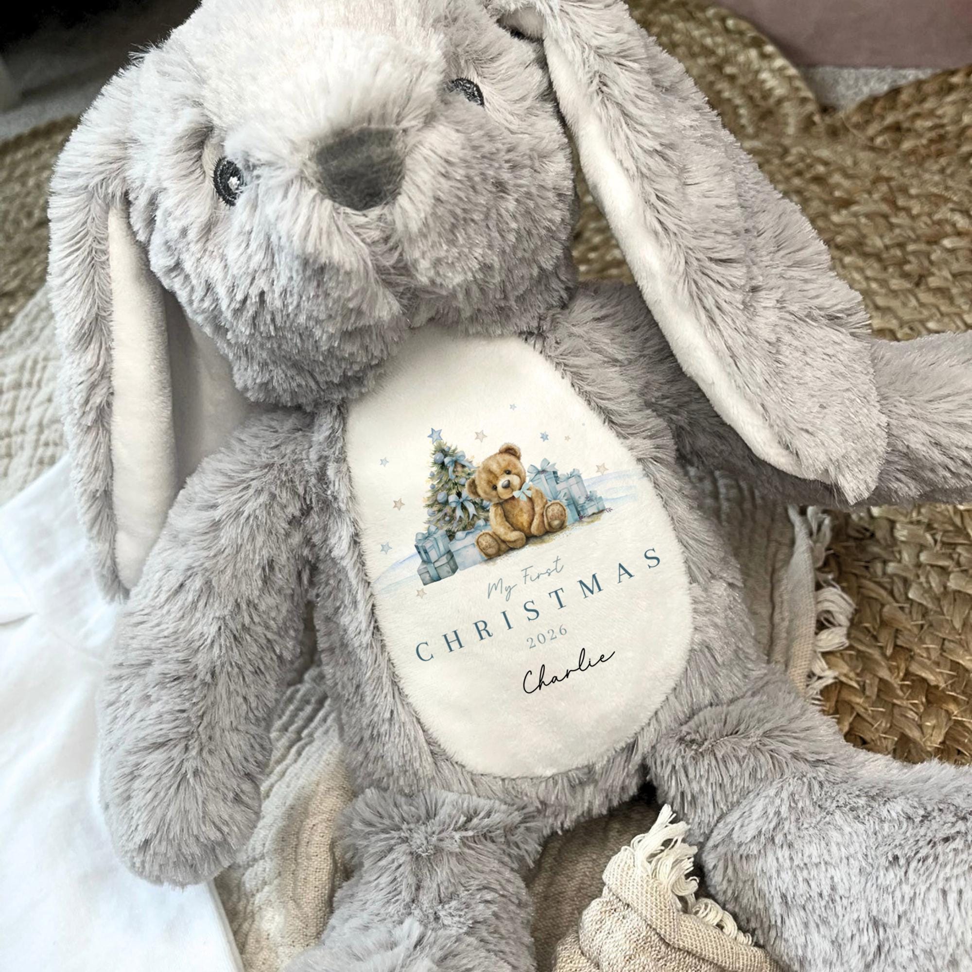 Personalised First Christmas Reindeer & Bunny Soft Toy