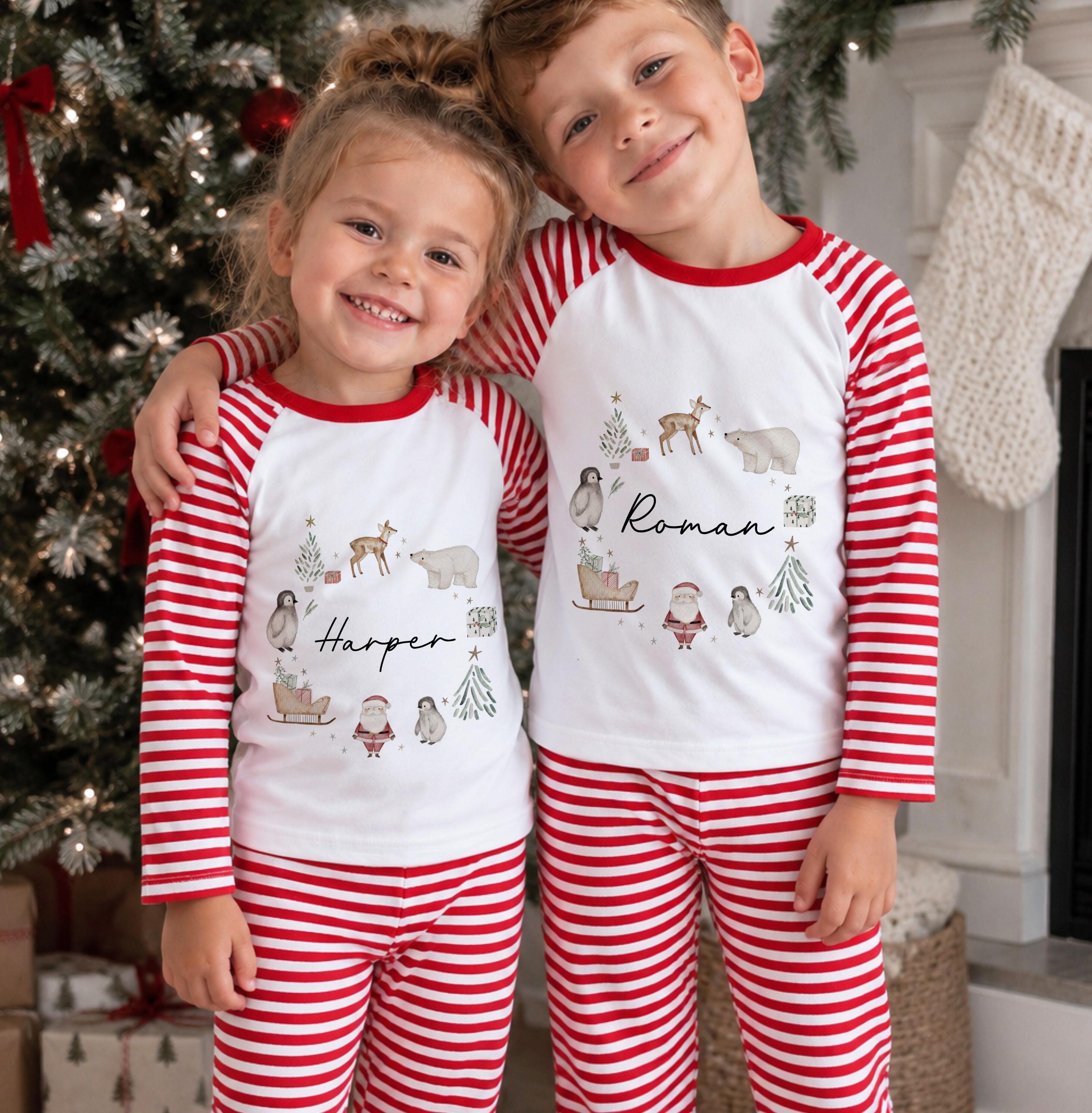 Personalised White Christmas Pyjamas and Baby Outfit