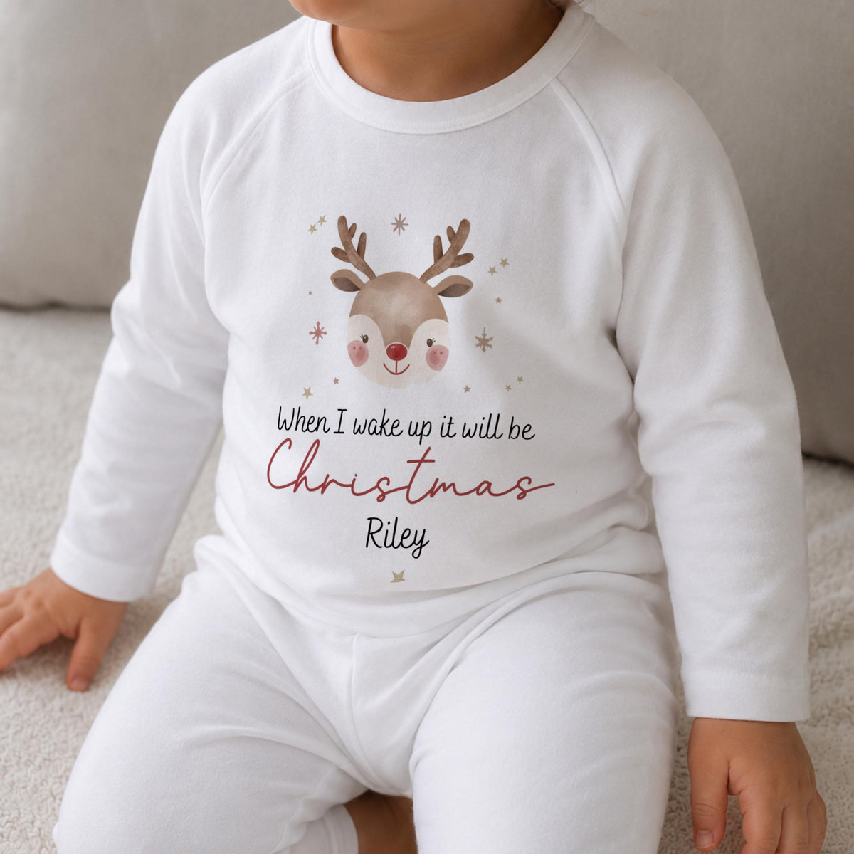 Personalised White Christmas Eve Pyjamas and Babygrow
