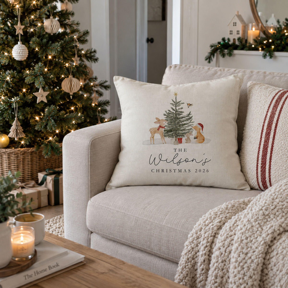 Personalised Family Name Christmas Cushion – Design 1