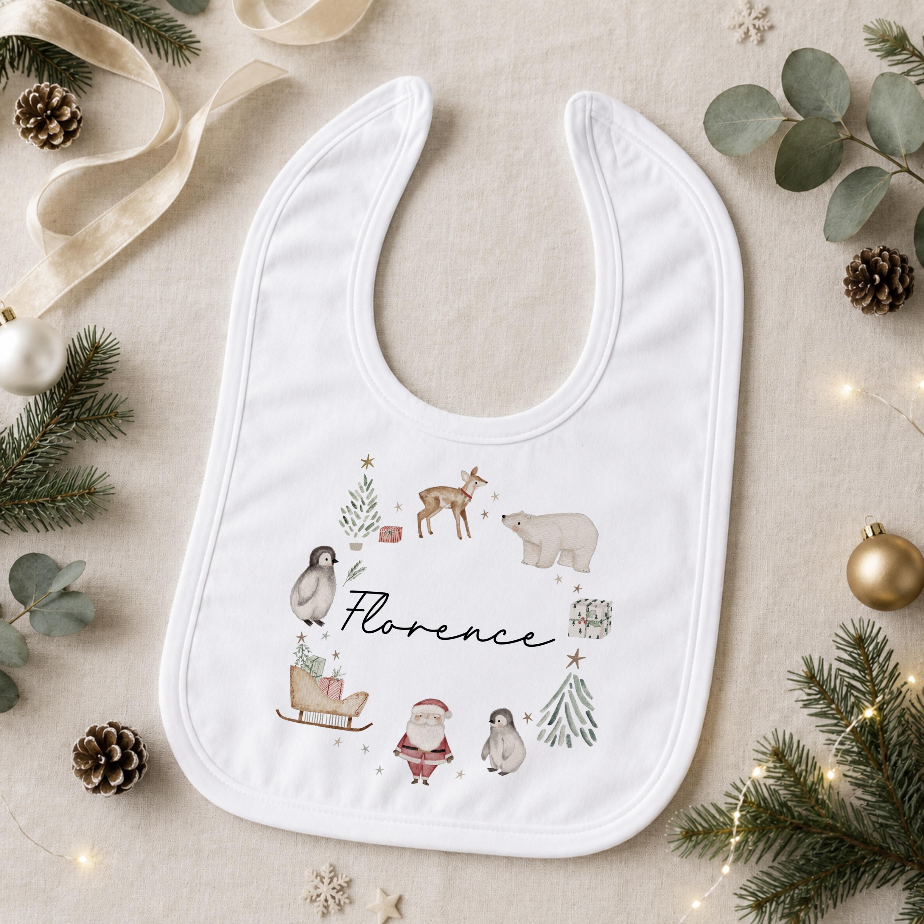 Personalised White Christmas Pyjamas and Baby Outfit