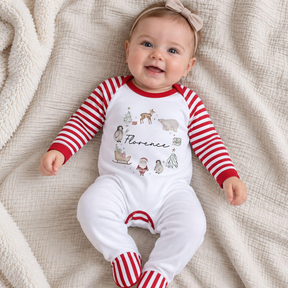 Personalised White Christmas Pyjamas and Baby Outfit