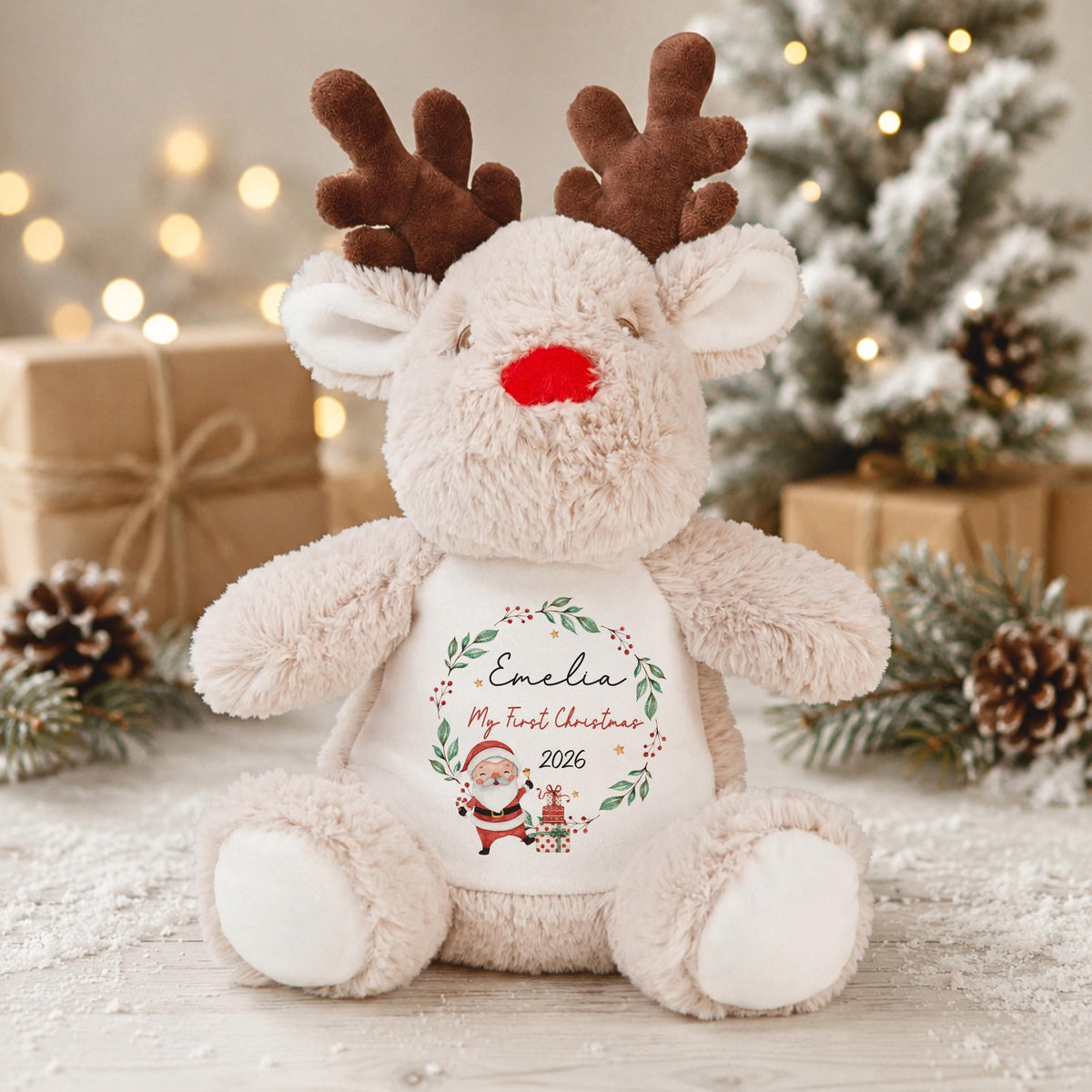 Personalised Reindeer Teddy Bear, Baby’s First Christmas Gift, Christmas Soft Toy, New Baby Xmas Gift, Baby Boy Girl, Christm