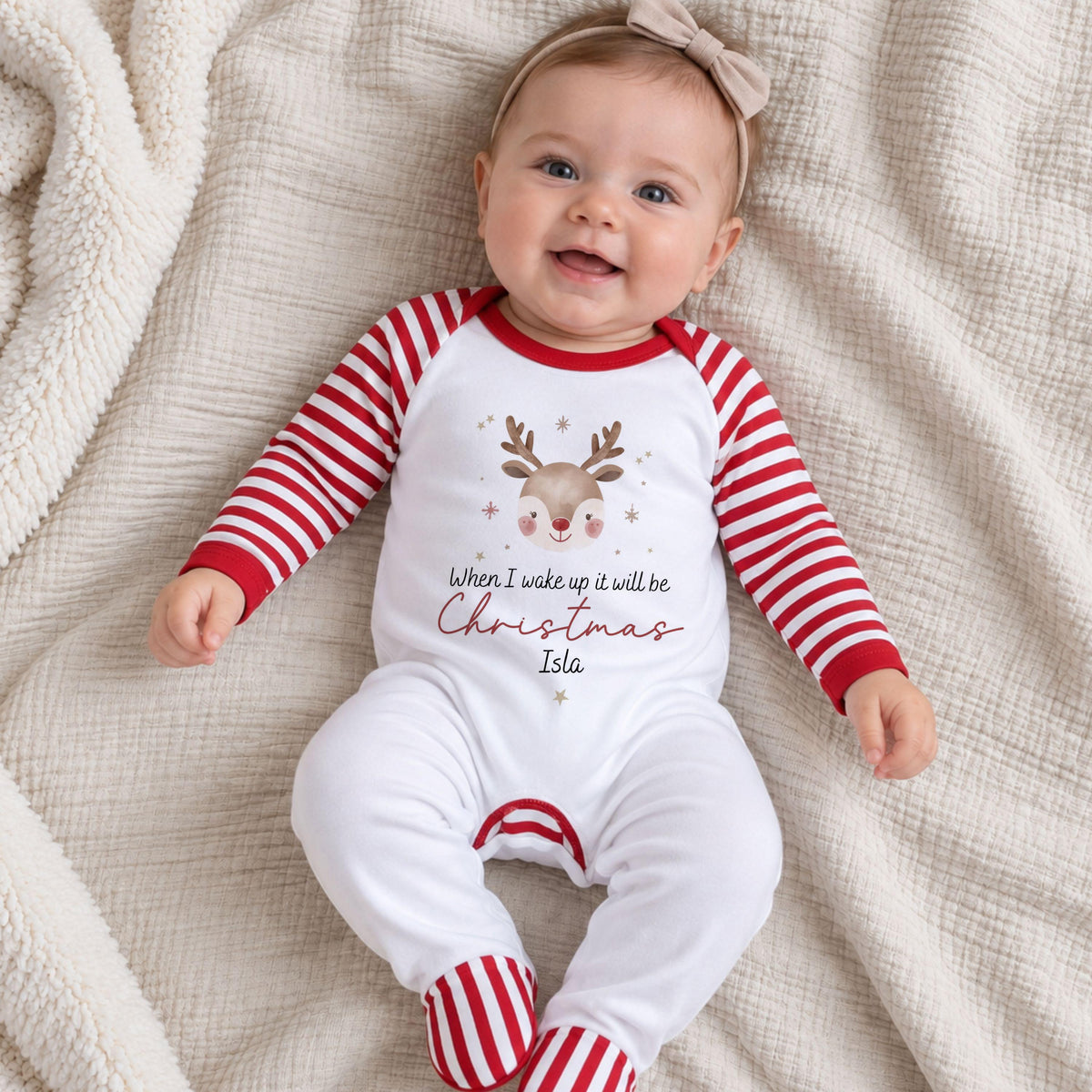 Personalised White Christmas Eve Pyjamas and Babygrow