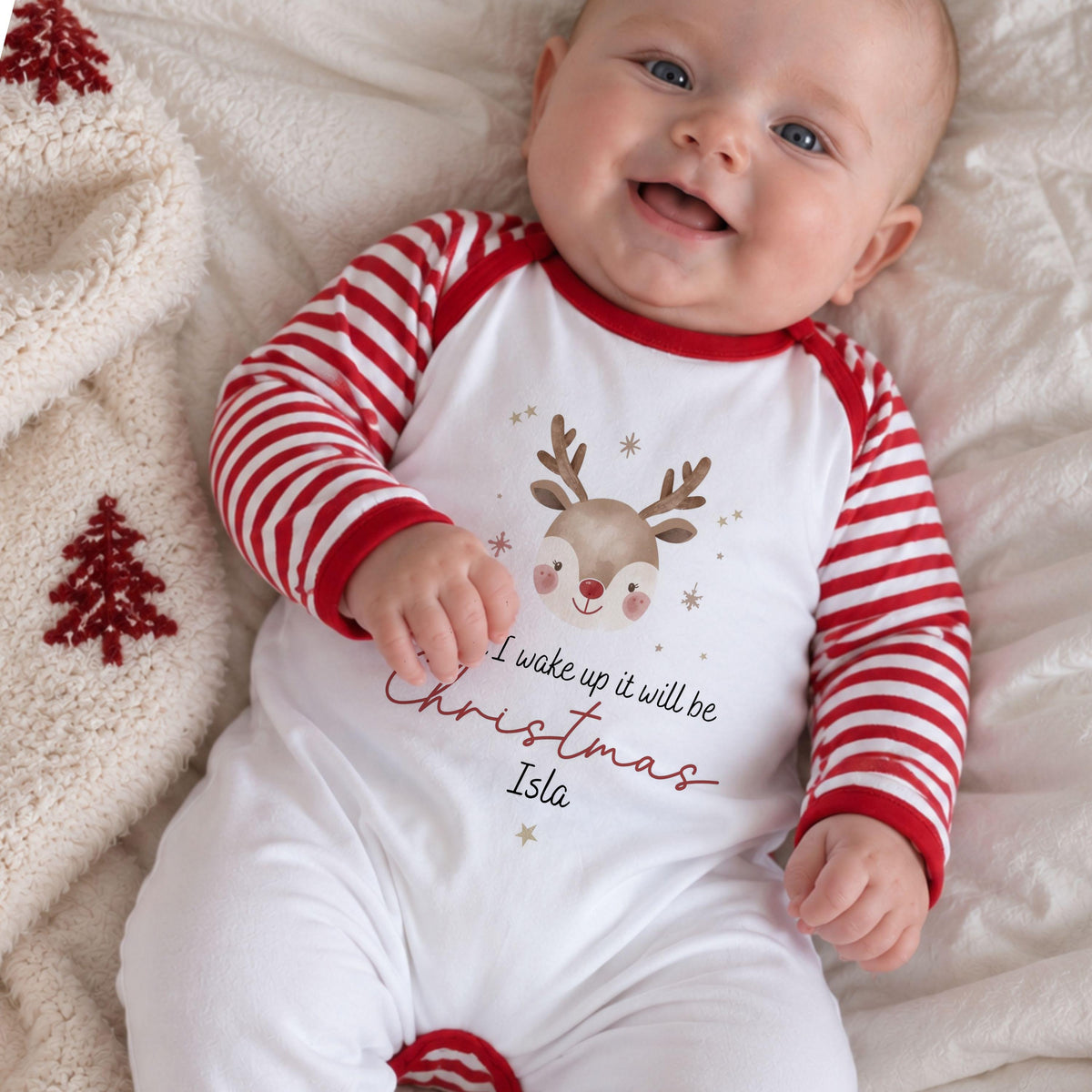 Personalised White Christmas Eve Pyjamas and Babygrow