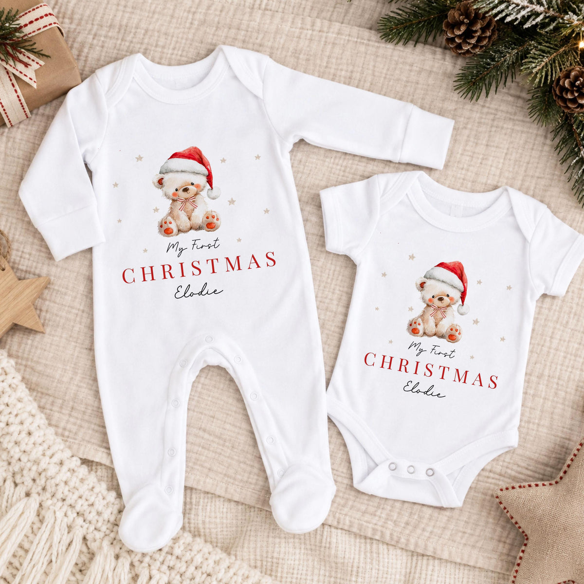 Personalised Baby First Christmas Babygrow, Boys Girls 1st Christmas Sleepsuit, Baby Xmas Outfit, Newborn Christmas Gift