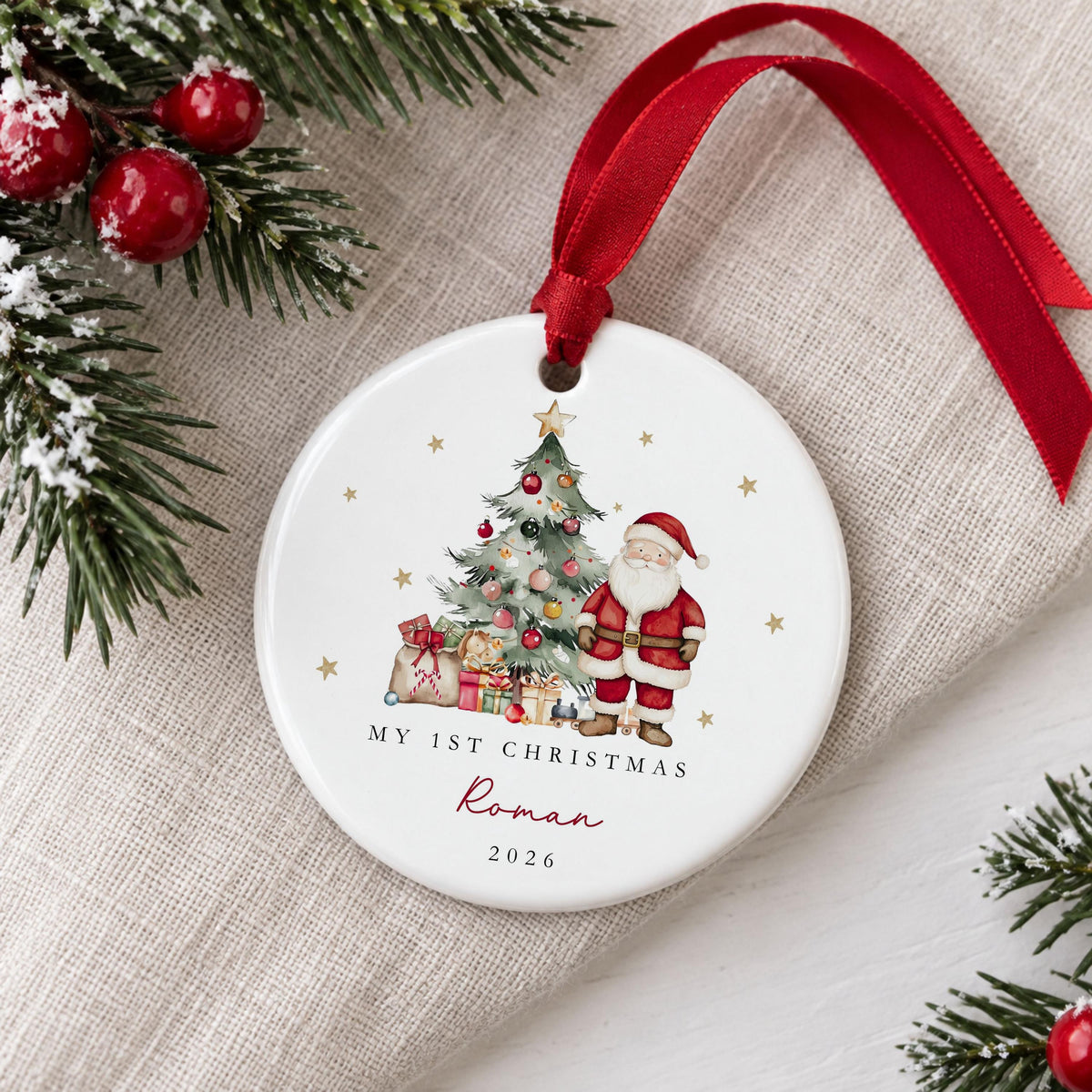 Personalised Baby’s First Christmas Bauble, 1st Christmas Ceramic Decoration, Baby Christmas Keepsake, Personalised Tree Ornament