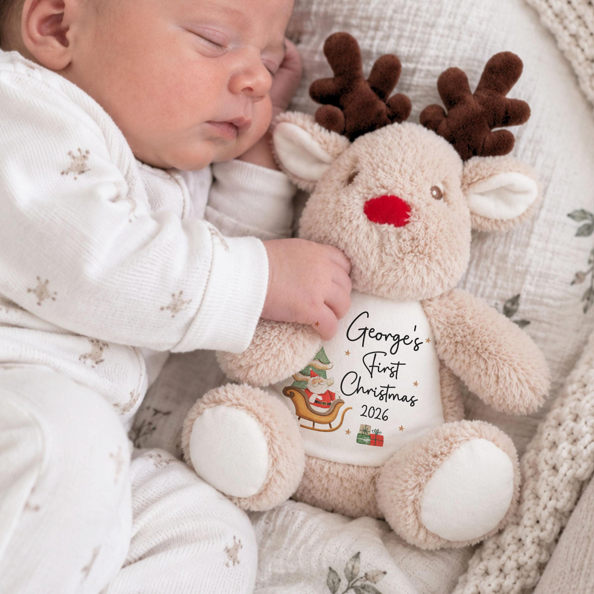 Personalised Reindeer Teddy, Baby’s First Christmas Gift, 1st Christmas Reindeer Soft Toy, Personalised Baby Christmas Keepsa