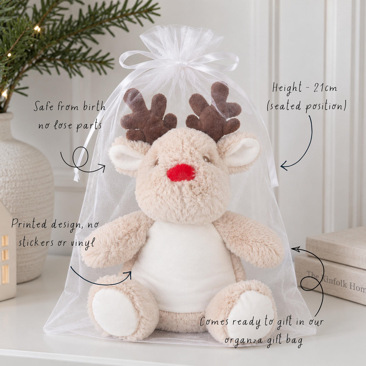 Personalised Reindeer Teddy Bear, Baby’s First Christmas Gift, Christmas Soft Toy, New Baby Xmas Gift, Baby Boy Girl, Christm