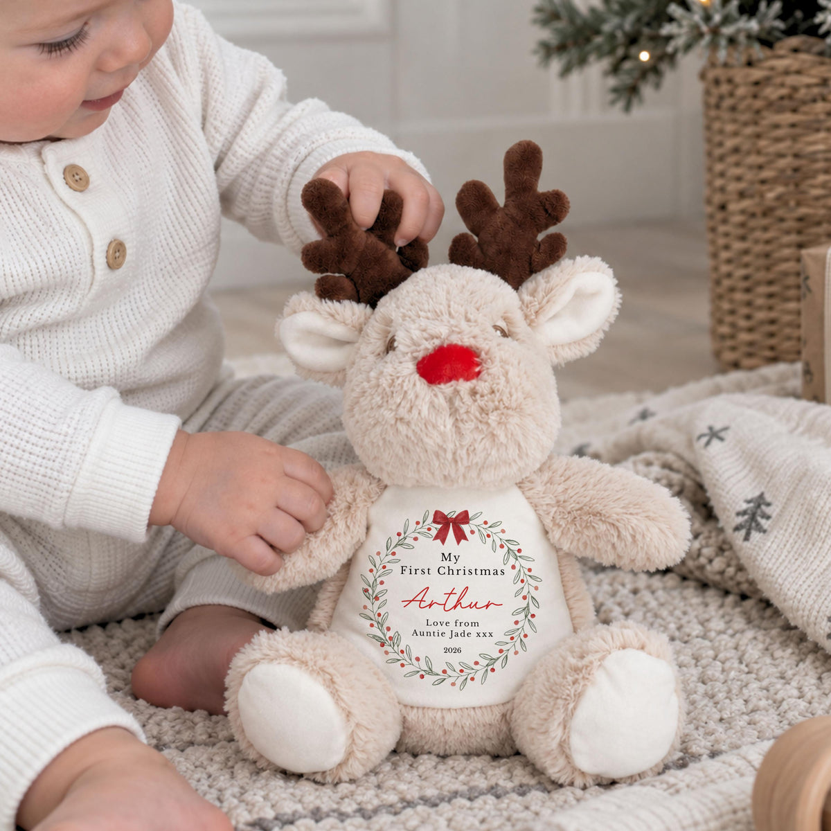 Personalised Reindeer Teddy Bear, Baby’s First Christmas Gift, Christmas Soft Toy, New Baby Xmas Gift, Baby Boy Girl, Christm
