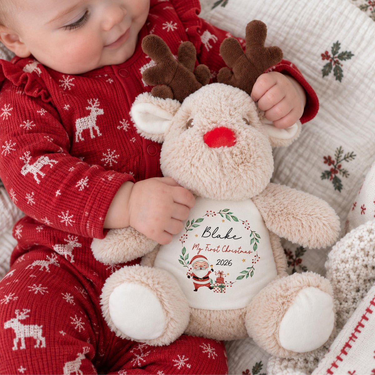 Personalised Reindeer Teddy Bear, Baby’s First Christmas Gift, Christmas Soft Toy, New Baby Xmas Gift, Baby Boy Girl, Christm