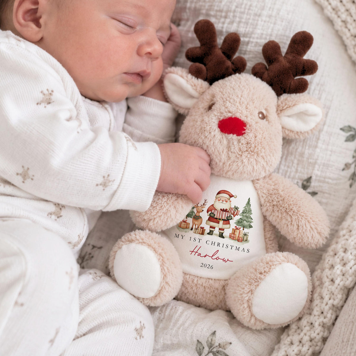 Personalised Reindeer Teddy Bear, Baby's First Christmas Gift, Soft Toy Keepsake