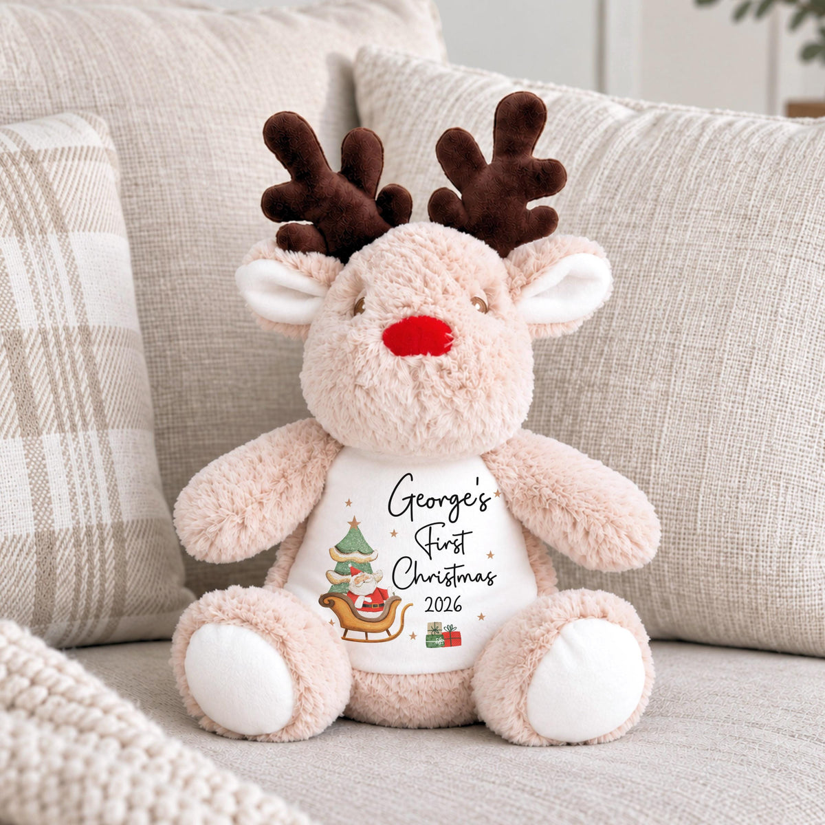 Personalised Reindeer Teddy, Baby’s First Christmas Gift, 1st Christmas Reindeer Soft Toy, Personalised Baby Christmas Keepsa